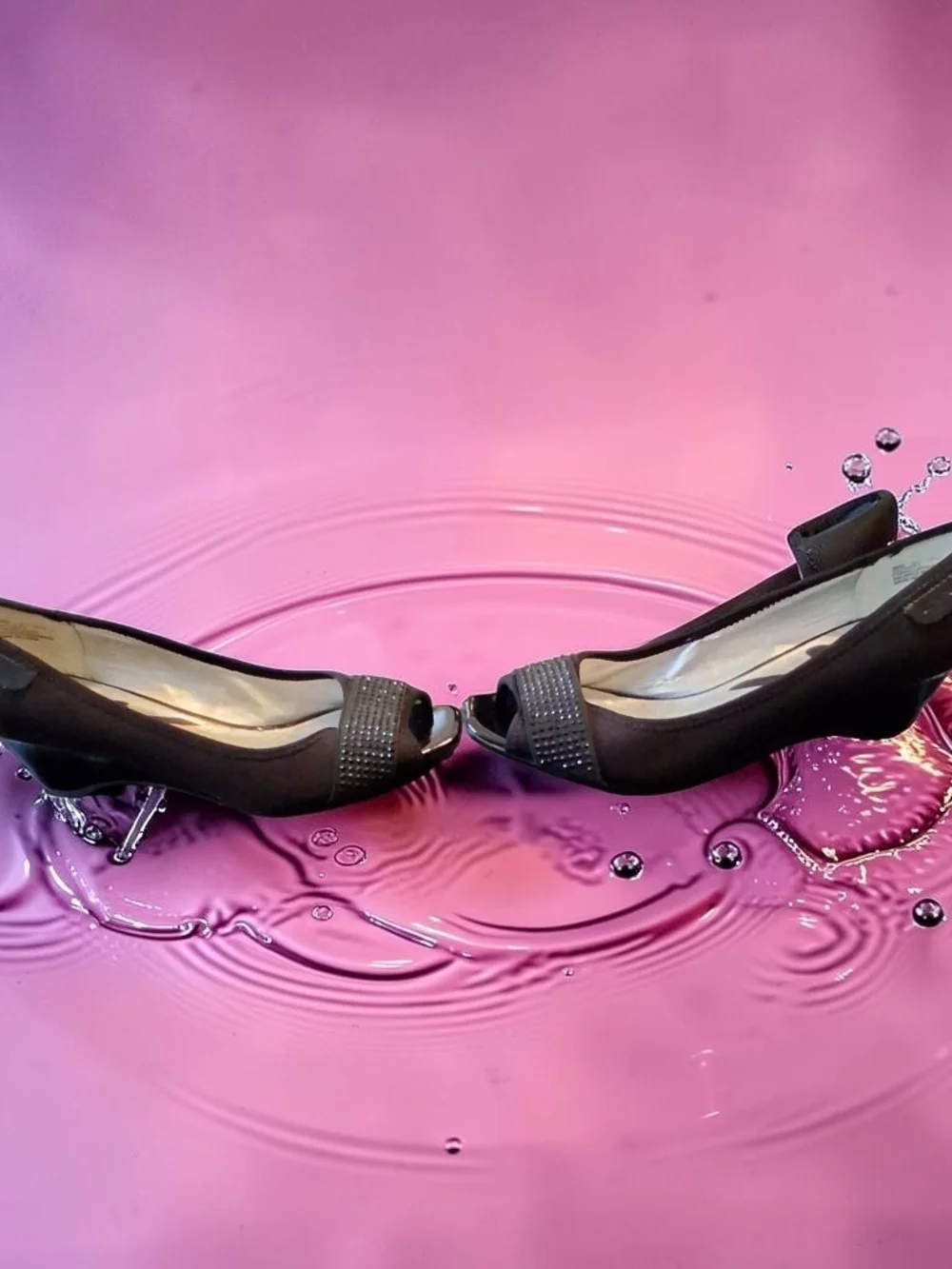 Anne Klein Sport Black Peep-Toe Wedge Pumps with Embellished Strap Womens Sz 8